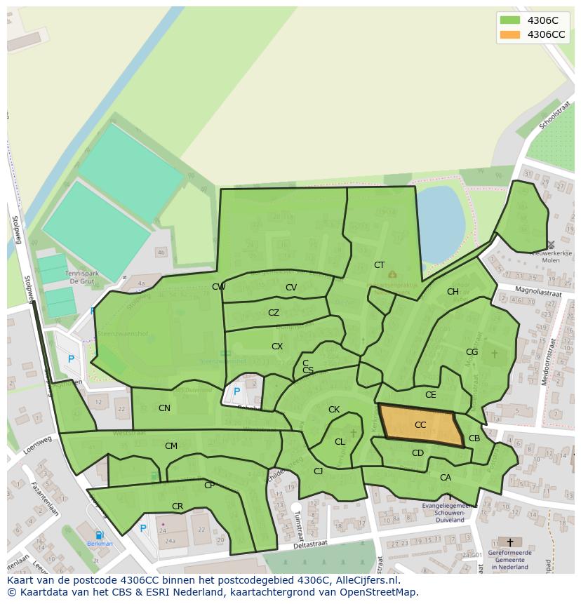 Afbeelding van het postcodegebied 4306 CC op de kaart.