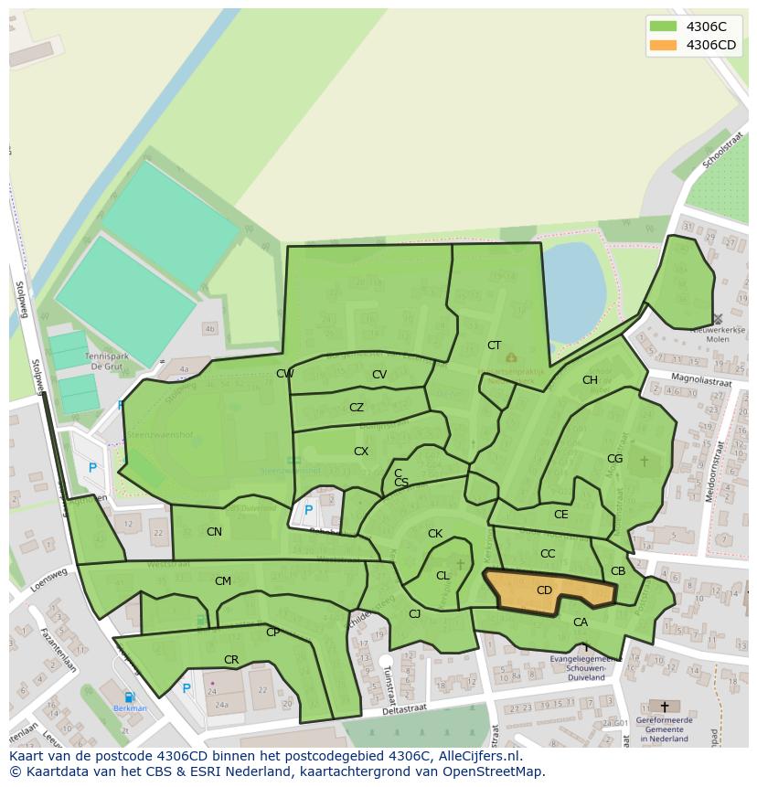 Afbeelding van het postcodegebied 4306 CD op de kaart.