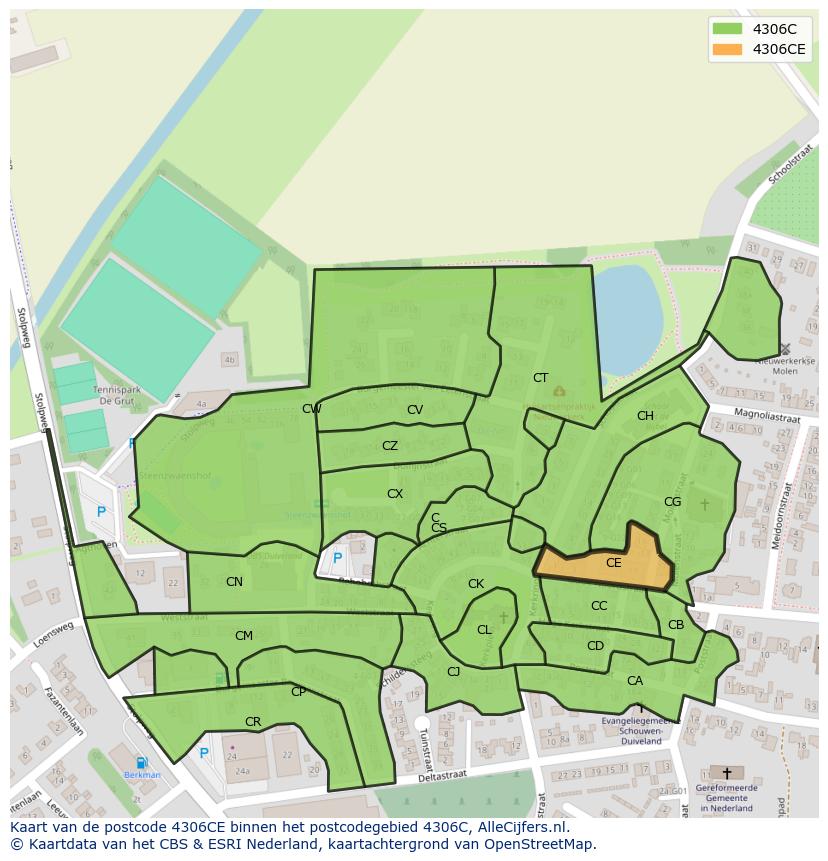 Afbeelding van het postcodegebied 4306 CE op de kaart.