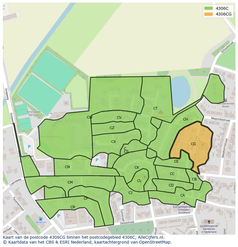Afbeelding van het postcodegebied 4306 CG op de kaart.