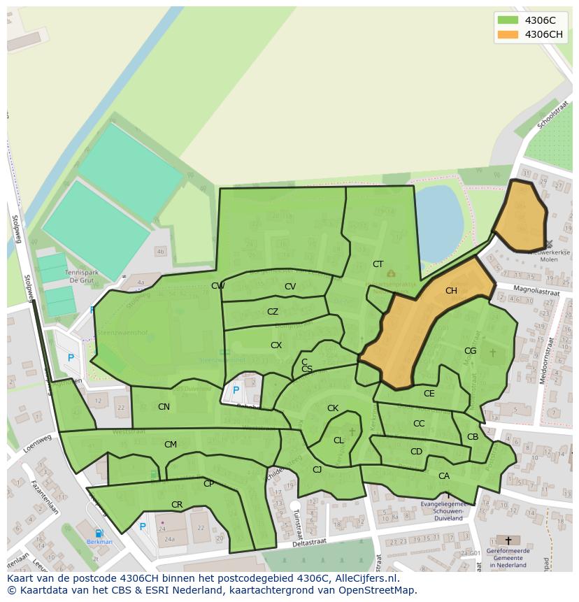 Afbeelding van het postcodegebied 4306 CH op de kaart.