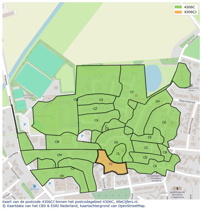 Afbeelding van het postcodegebied 4306 CJ op de kaart.