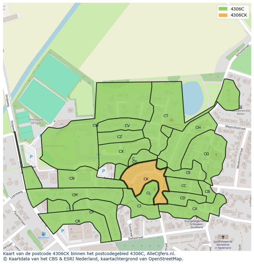 Afbeelding van het postcodegebied 4306 CK op de kaart.