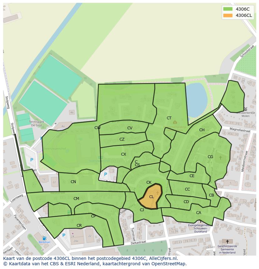 Afbeelding van het postcodegebied 4306 CL op de kaart.