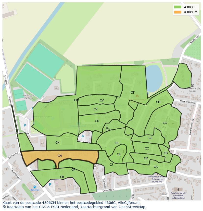 Afbeelding van het postcodegebied 4306 CM op de kaart.