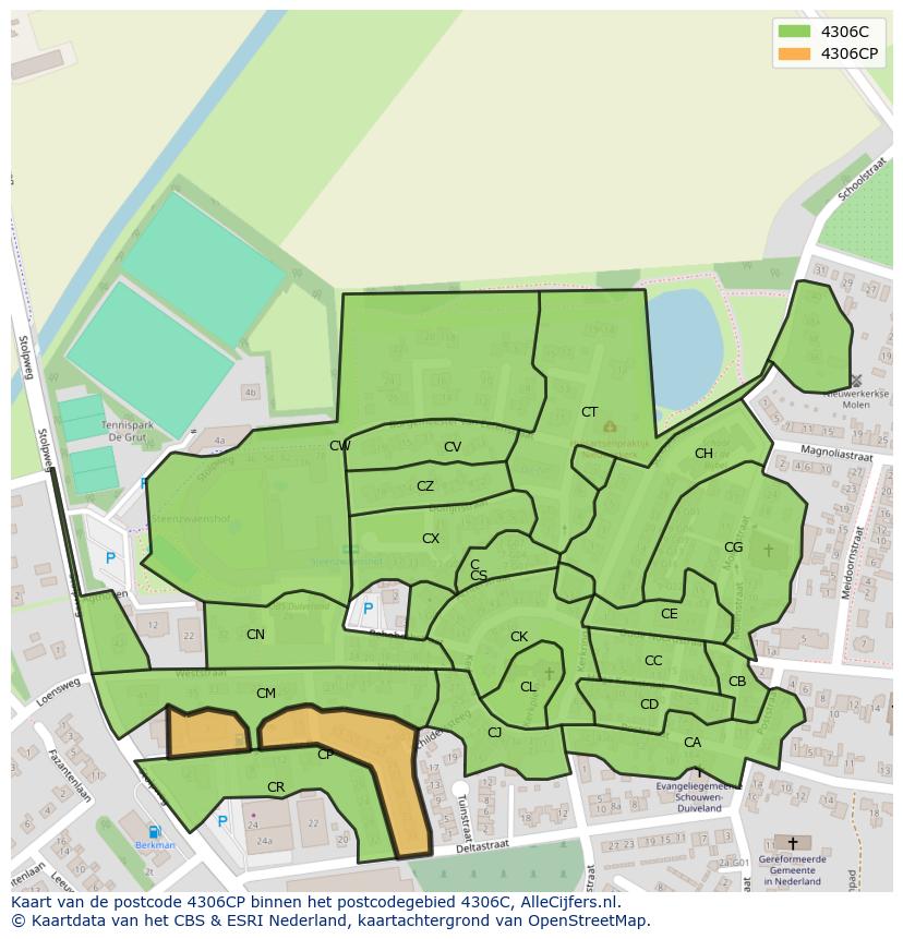 Afbeelding van het postcodegebied 4306 CP op de kaart.
