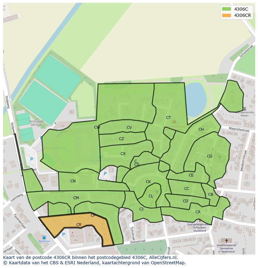 Afbeelding van het postcodegebied 4306 CR op de kaart.