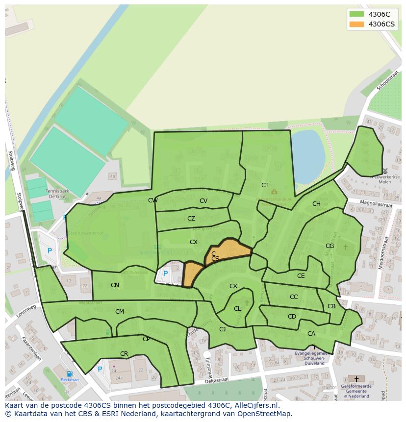 Afbeelding van het postcodegebied 4306 CS op de kaart.