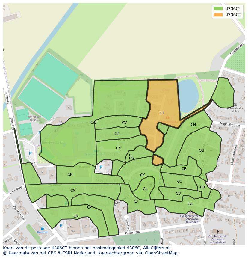 Afbeelding van het postcodegebied 4306 CT op de kaart.