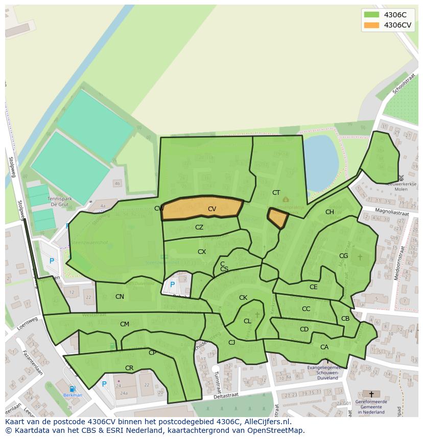 Afbeelding van het postcodegebied 4306 CV op de kaart.