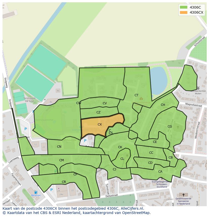 Afbeelding van het postcodegebied 4306 CX op de kaart.
