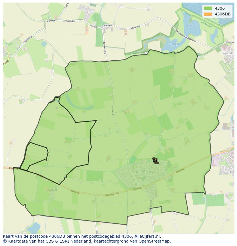 Afbeelding van het postcodegebied 4306 DB op de kaart.
