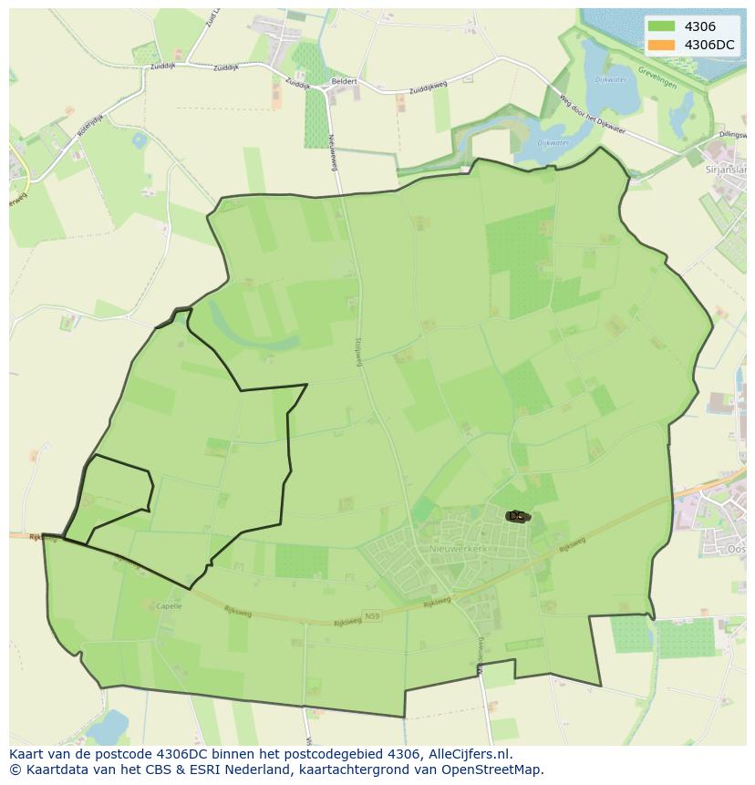 Afbeelding van het postcodegebied 4306 DC op de kaart.