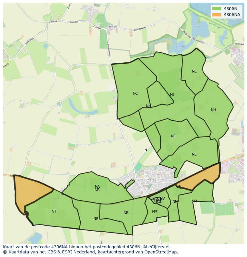 Afbeelding van het postcodegebied 4306 NA op de kaart.