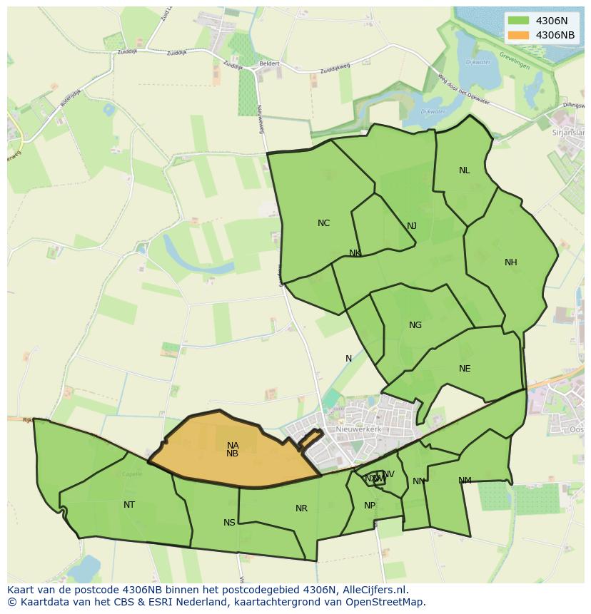Afbeelding van het postcodegebied 4306 NB op de kaart.