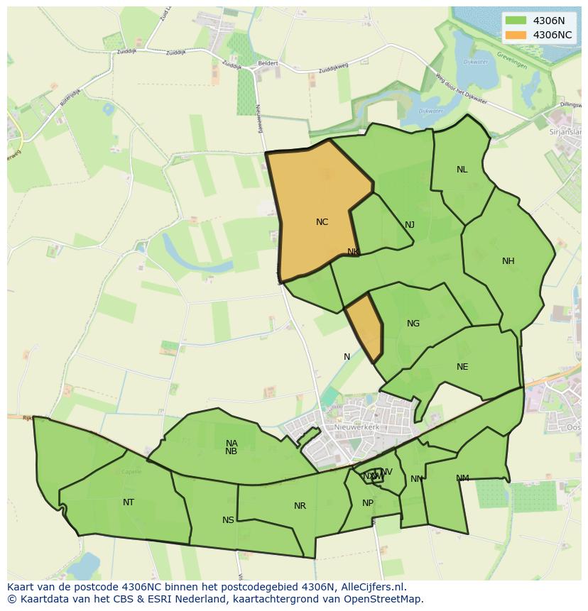 Afbeelding van het postcodegebied 4306 NC op de kaart.