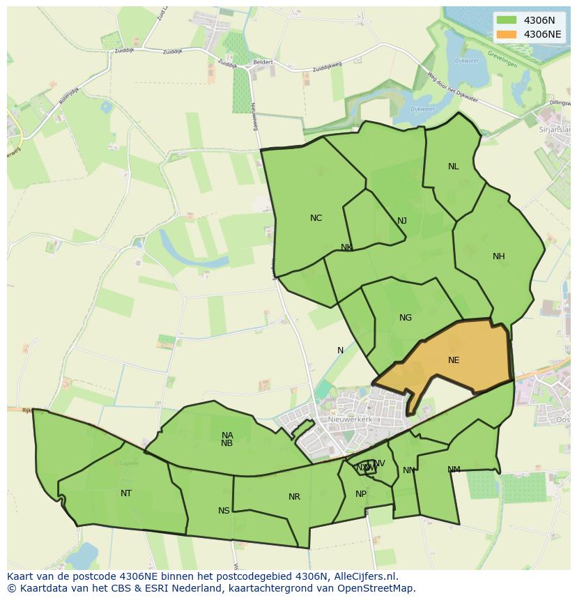 Afbeelding van het postcodegebied 4306 NE op de kaart.