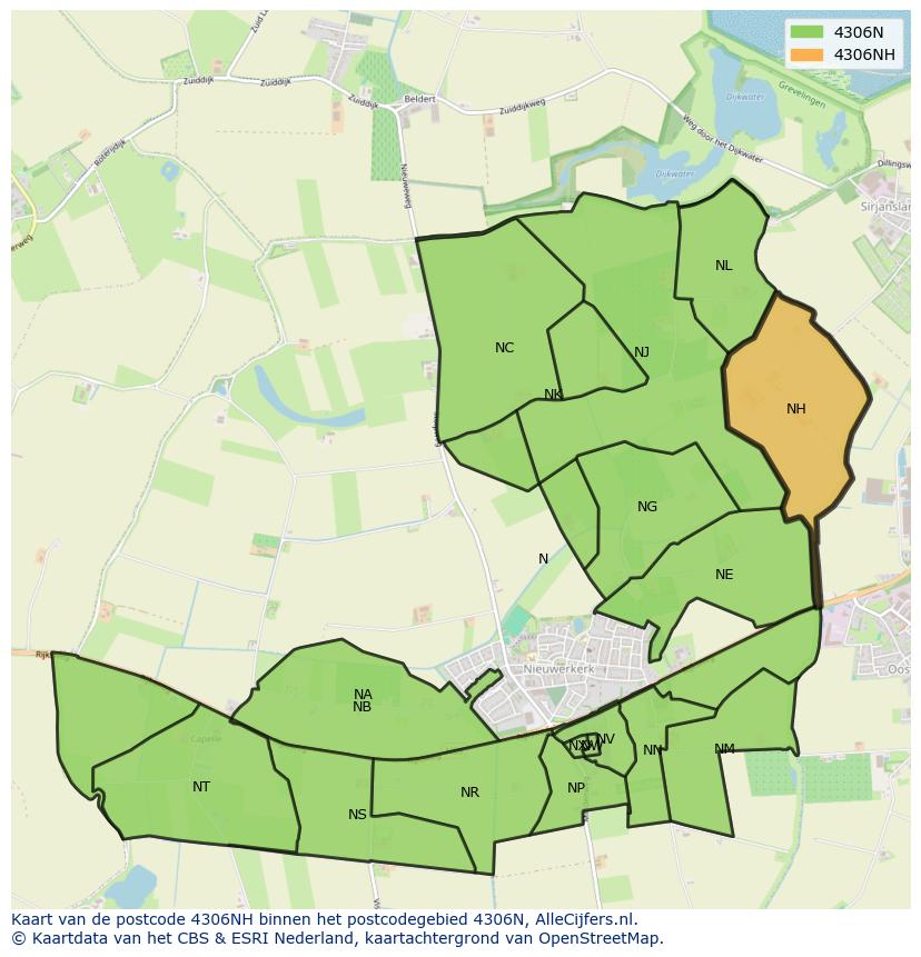 Afbeelding van het postcodegebied 4306 NH op de kaart.