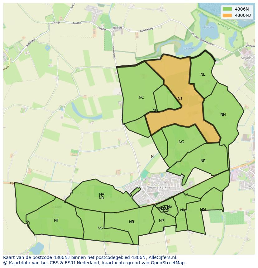 Afbeelding van het postcodegebied 4306 NJ op de kaart.