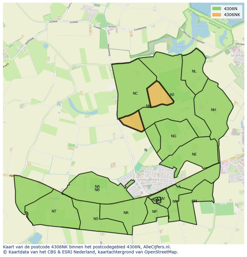 Afbeelding van het postcodegebied 4306 NK op de kaart.