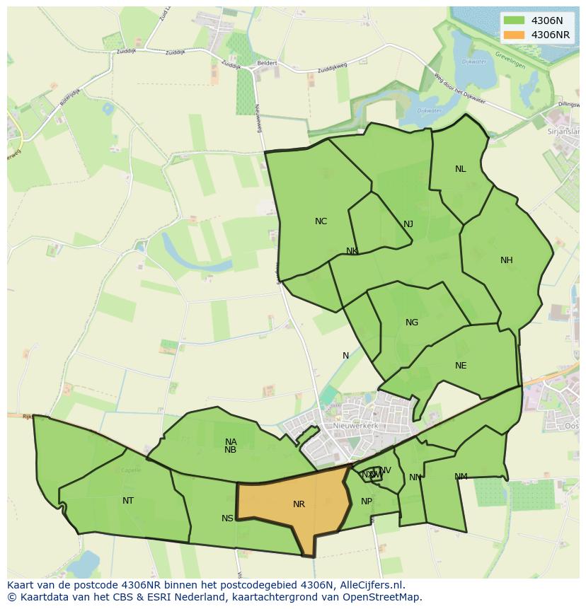 Afbeelding van het postcodegebied 4306 NR op de kaart.