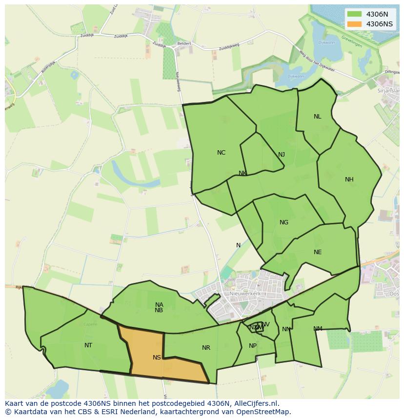 Afbeelding van het postcodegebied 4306 NS op de kaart.