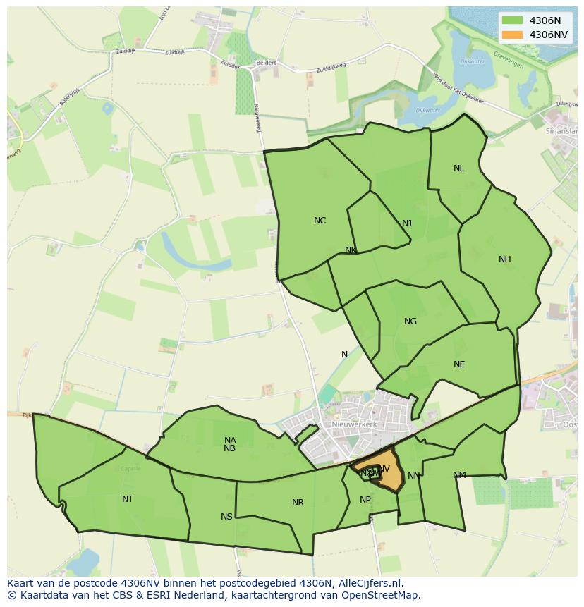 Afbeelding van het postcodegebied 4306 NV op de kaart.