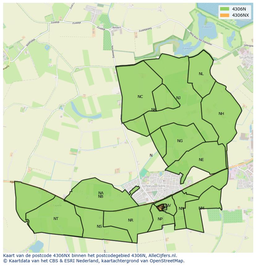 Afbeelding van het postcodegebied 4306 NX op de kaart.