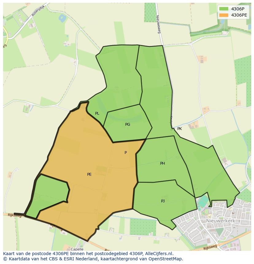 Afbeelding van het postcodegebied 4306 PE op de kaart.