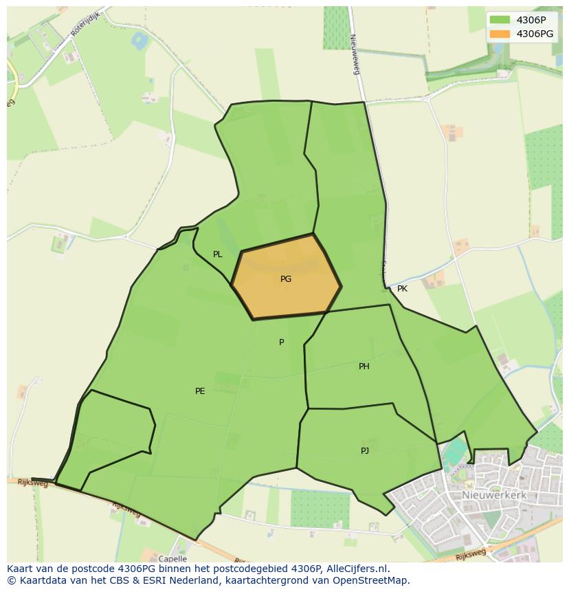 Afbeelding van het postcodegebied 4306 PG op de kaart.