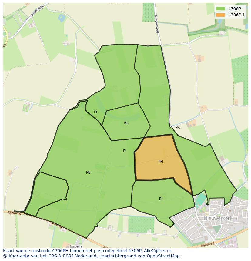 Afbeelding van het postcodegebied 4306 PH op de kaart.