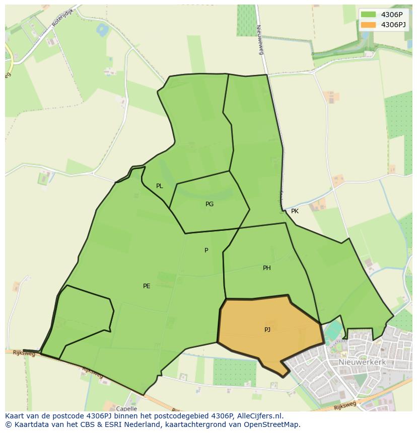 Afbeelding van het postcodegebied 4306 PJ op de kaart.