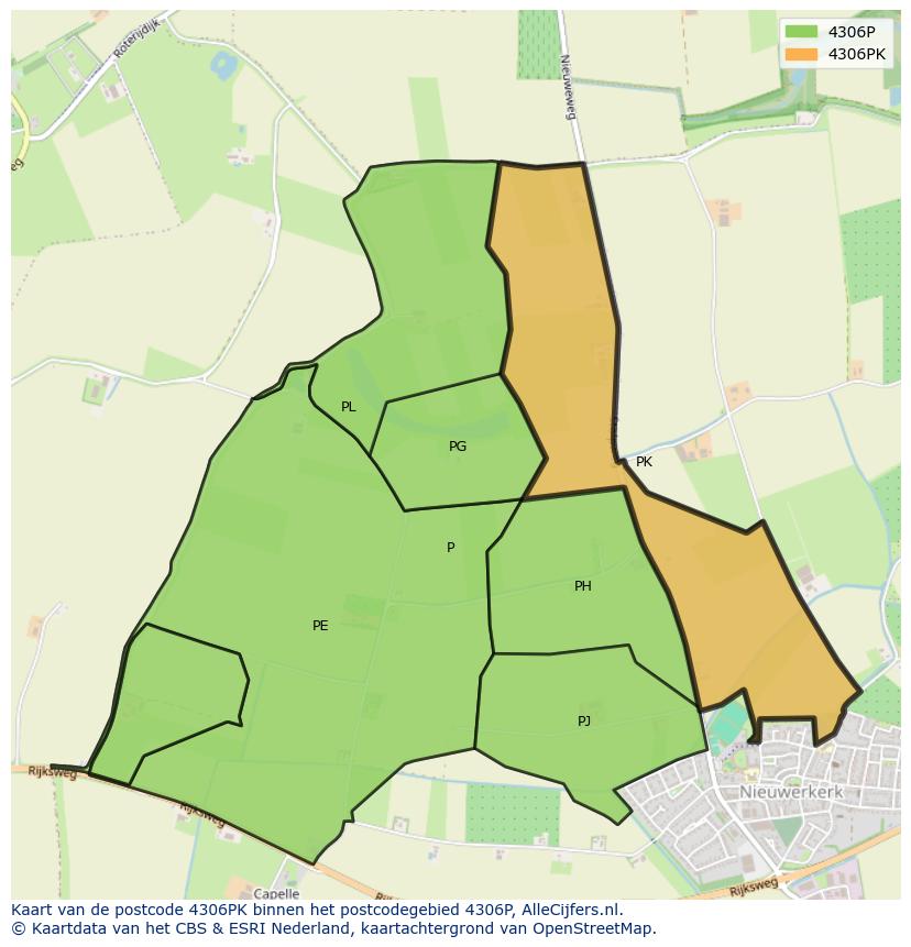Afbeelding van het postcodegebied 4306 PK op de kaart.