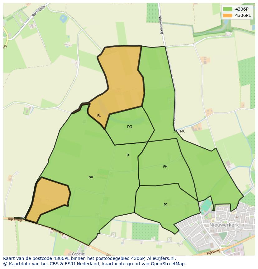 Afbeelding van het postcodegebied 4306 PL op de kaart.