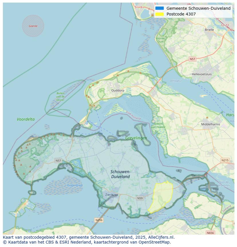 Afbeelding van het postcodegebied 4307 op de kaart.