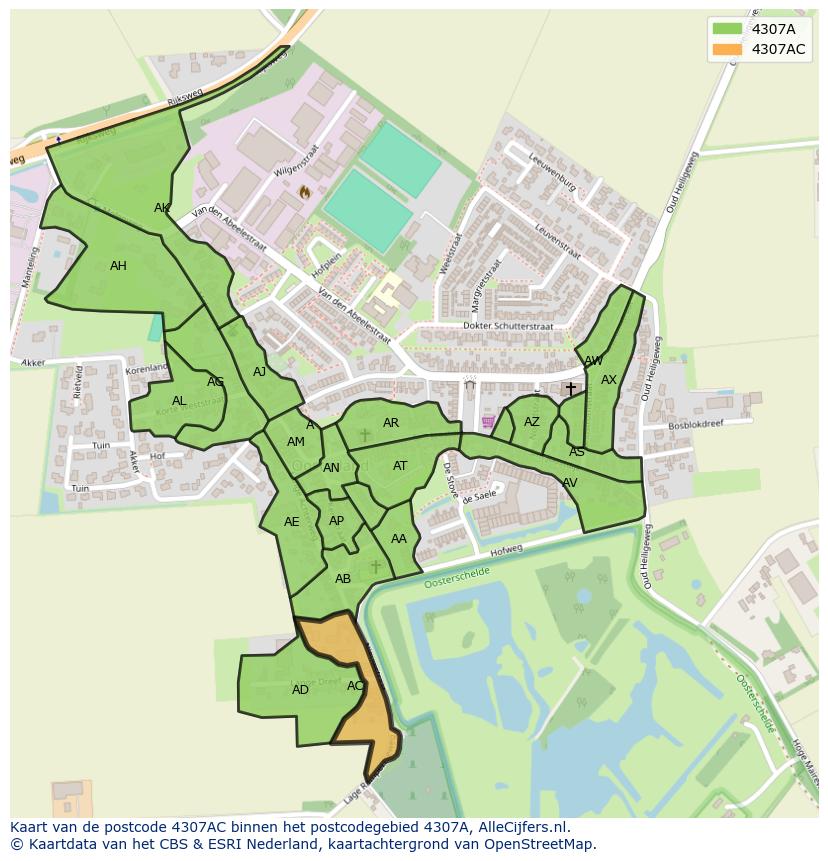 Afbeelding van het postcodegebied 4307 AC op de kaart.