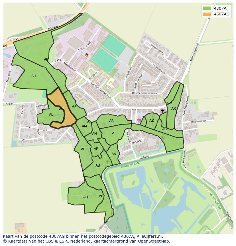 Afbeelding van het postcodegebied 4307 AG op de kaart.