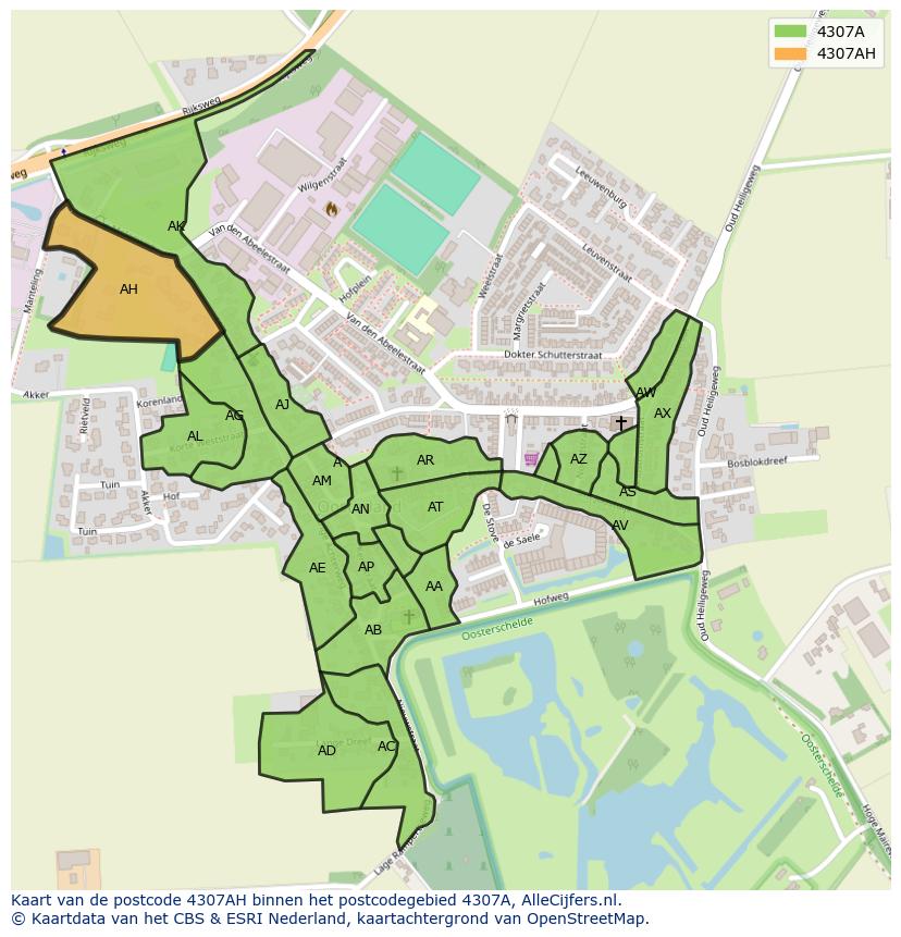 Afbeelding van het postcodegebied 4307 AH op de kaart.