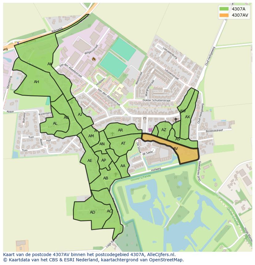 Afbeelding van het postcodegebied 4307 AV op de kaart.