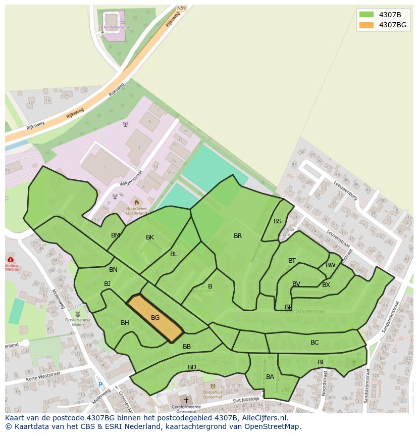 Afbeelding van het postcodegebied 4307 BG op de kaart.