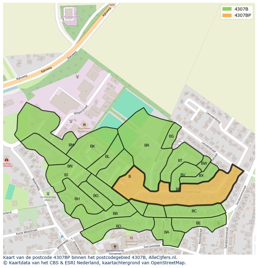Afbeelding van het postcodegebied 4307 BP op de kaart.