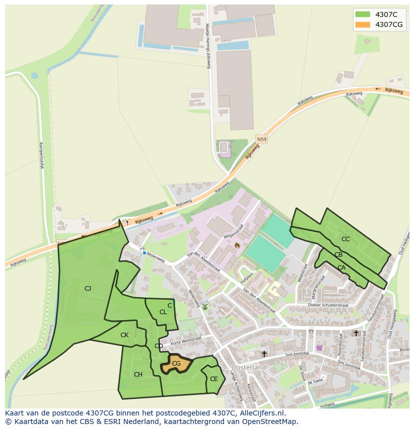 Afbeelding van het postcodegebied 4307 CG op de kaart.