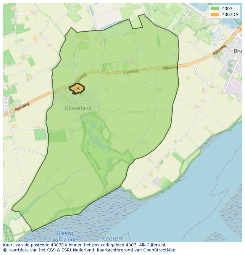 Afbeelding van het postcodegebied 4307 DA op de kaart.