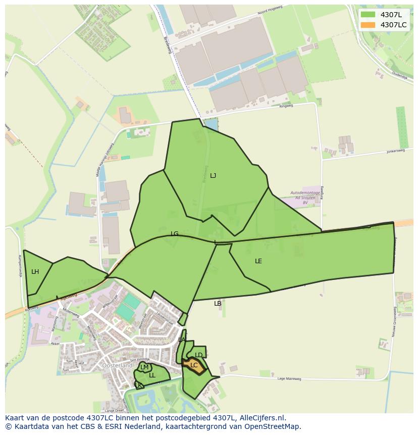 Afbeelding van het postcodegebied 4307 LC op de kaart.
