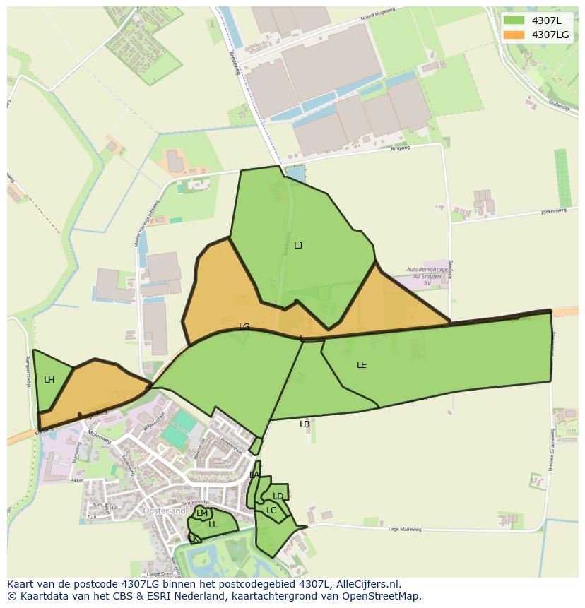 Afbeelding van het postcodegebied 4307 LG op de kaart.