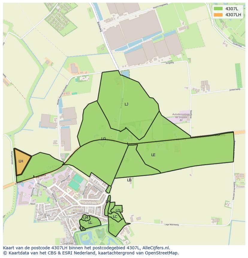 Afbeelding van het postcodegebied 4307 LH op de kaart.