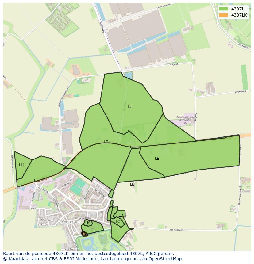 Afbeelding van het postcodegebied 4307 LK op de kaart.