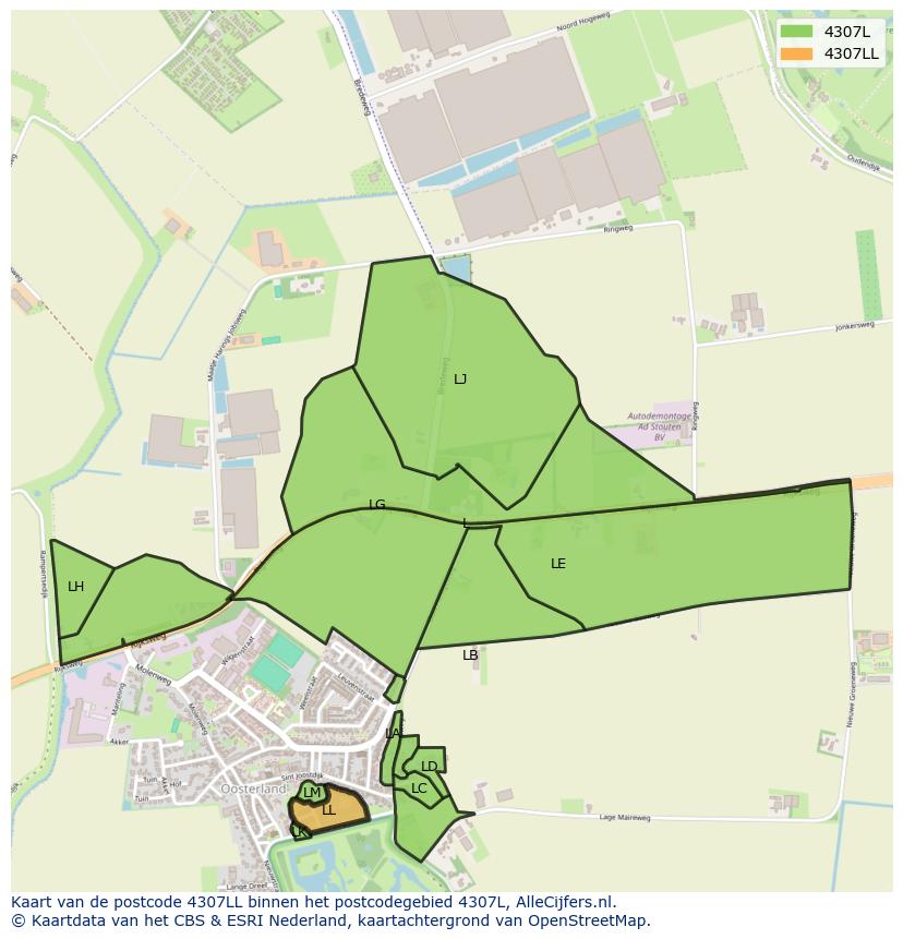 Afbeelding van het postcodegebied 4307 LL op de kaart.