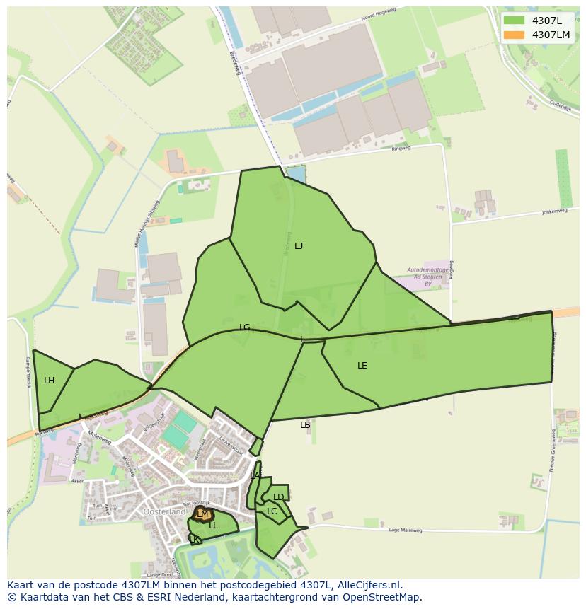 Afbeelding van het postcodegebied 4307 LM op de kaart.