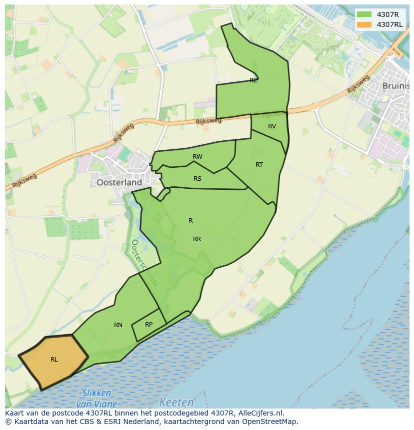 Afbeelding van het postcodegebied 4307 RL op de kaart.